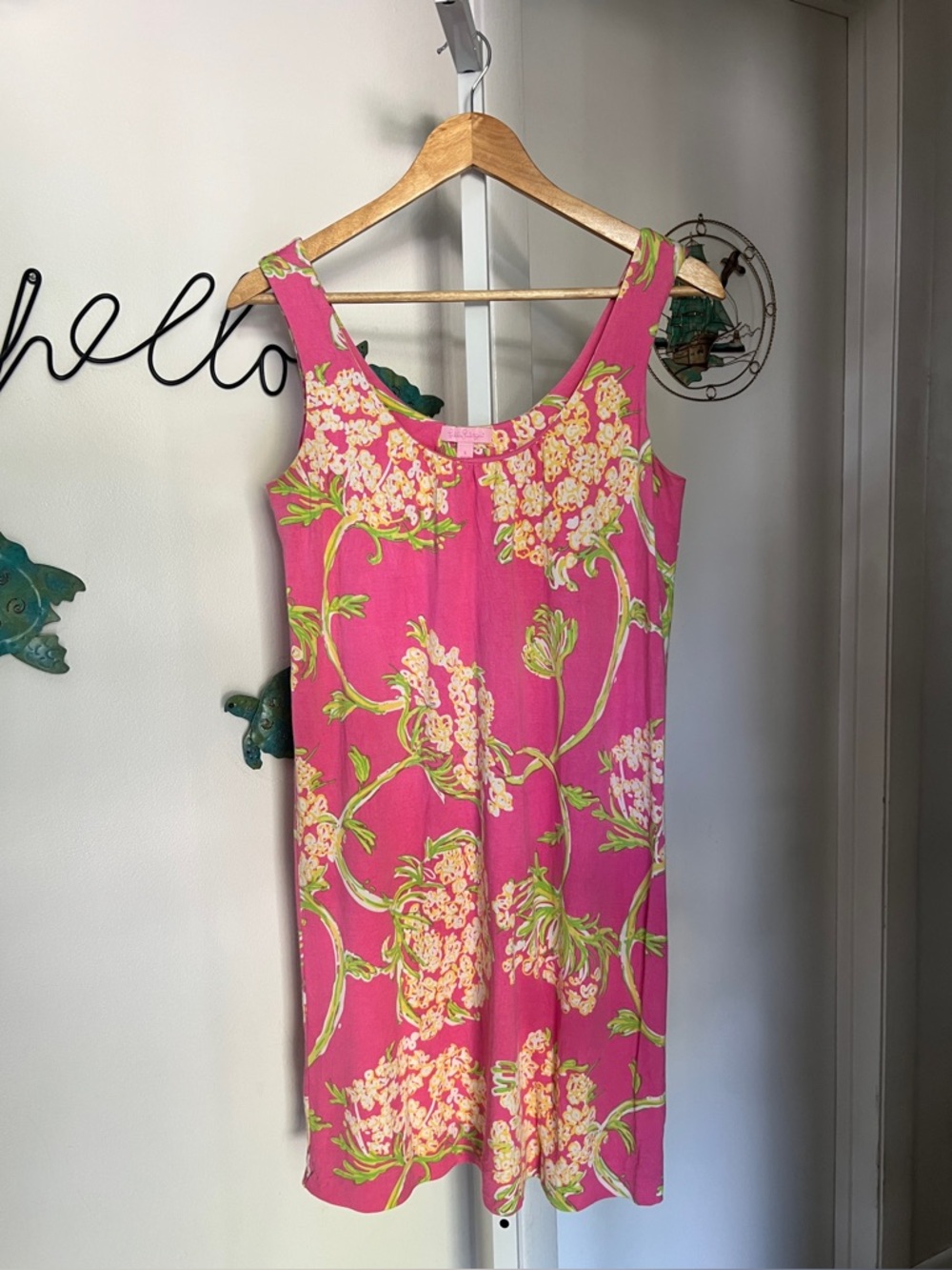 Lilly Pulitzer Shift Dress Pink Floral Sleeveless Silk Cotton Pleated Top Size S